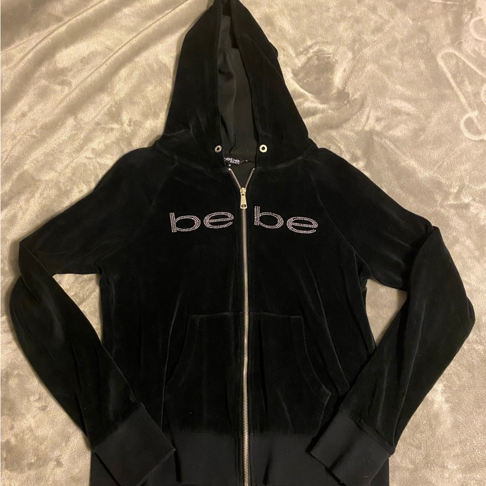 Bebe Black Velour Hoodie